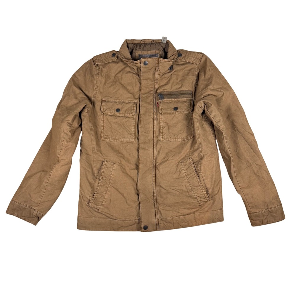 Levis Mens Brown Cotton Canvas Military Field Jacket Quilted Lining Small